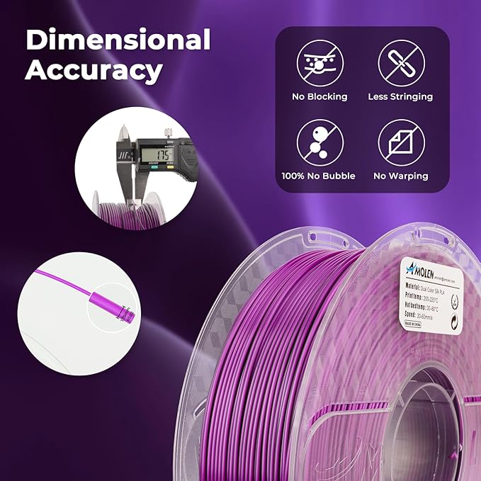 AMOLEN Silk PLA 3D Printer Filament, Dual Color PLA 1.75mm Shiny Color Change - Image 6