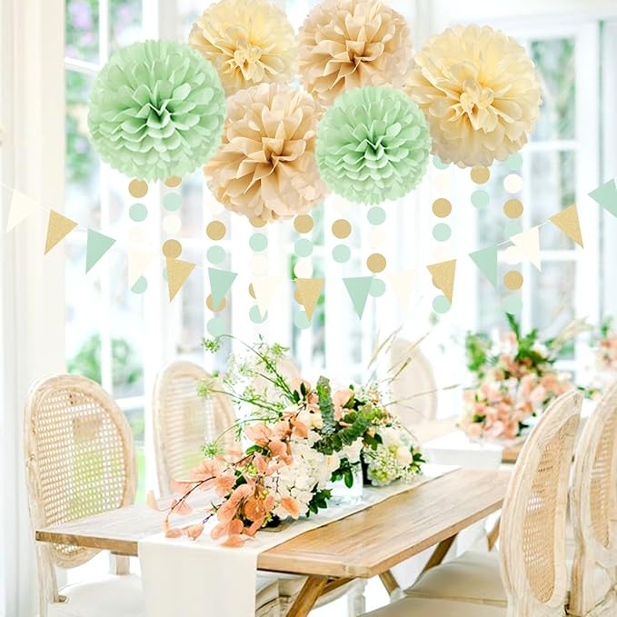 Sage-Green Gold-Champagne Party Decorations - Image 6