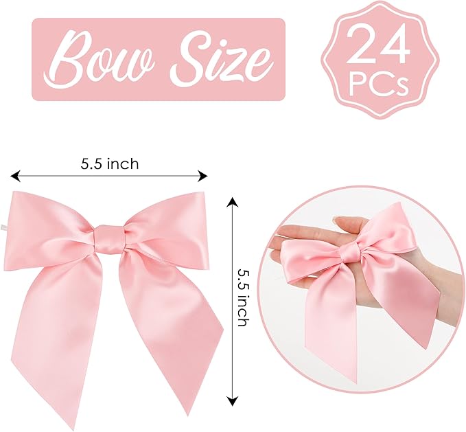 AIMUDI Baby Pink Satin Bows 5.5" Bows - Image 2