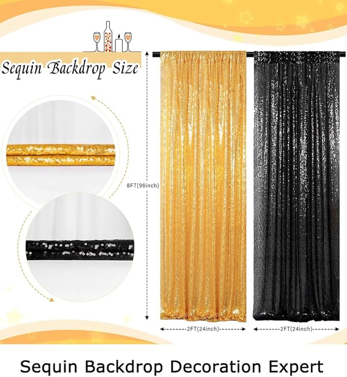 ShinyBeauty Gold and Black Backdrop 2FTx8FT Sequin-Backdrop 4Pieces Photograph - Image 4