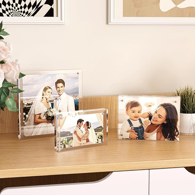 Egofine 4x6 Acrylic Frames 3 Pack, 20mm Thicker Frameless Clear Picture Frames - Image 5