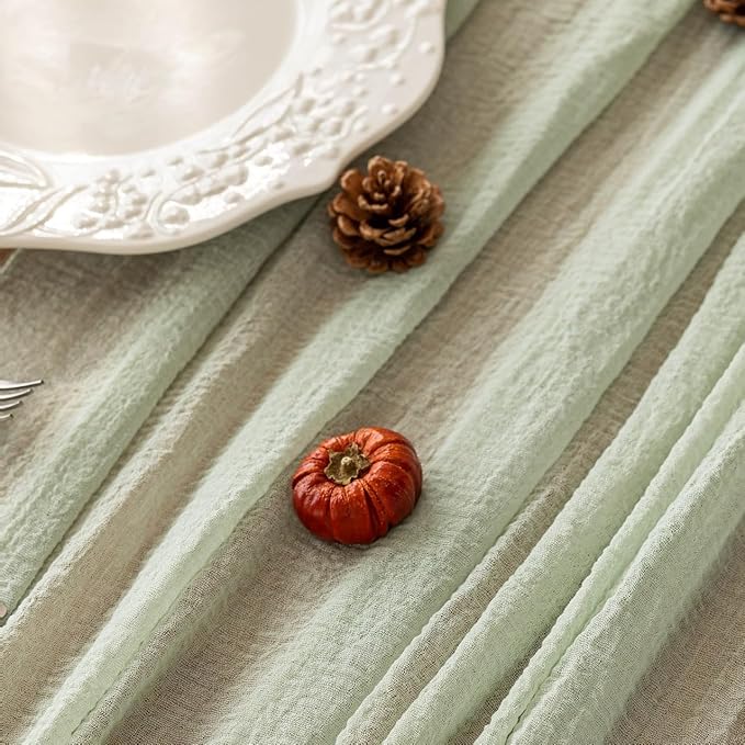 Keketo Sage Green Table Runner Cheesecloth 120 Inch 10 FT Rustic Boho Cheese - Image 2