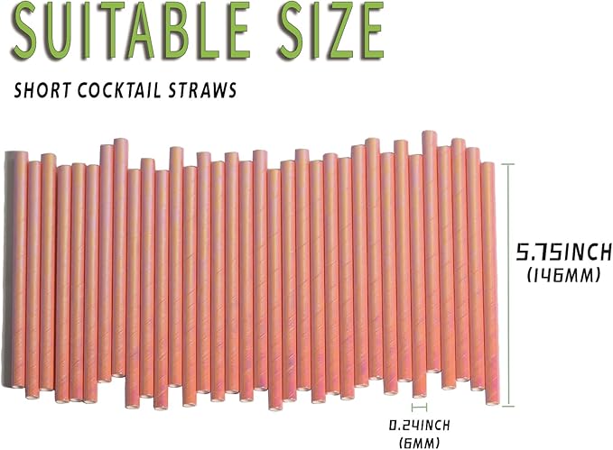 Short Paper Cocktail Straws Disposable, Iridescent Pink - Image 3