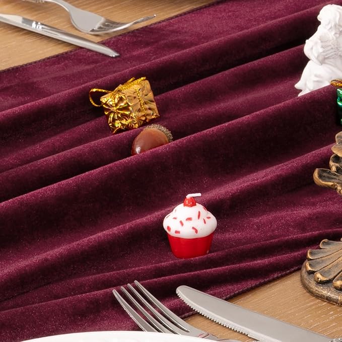 MLMC 2 Pack Burgundy Velvet Table Runner 10ft Elegant Luxury Wine Red Velvet - Image 4