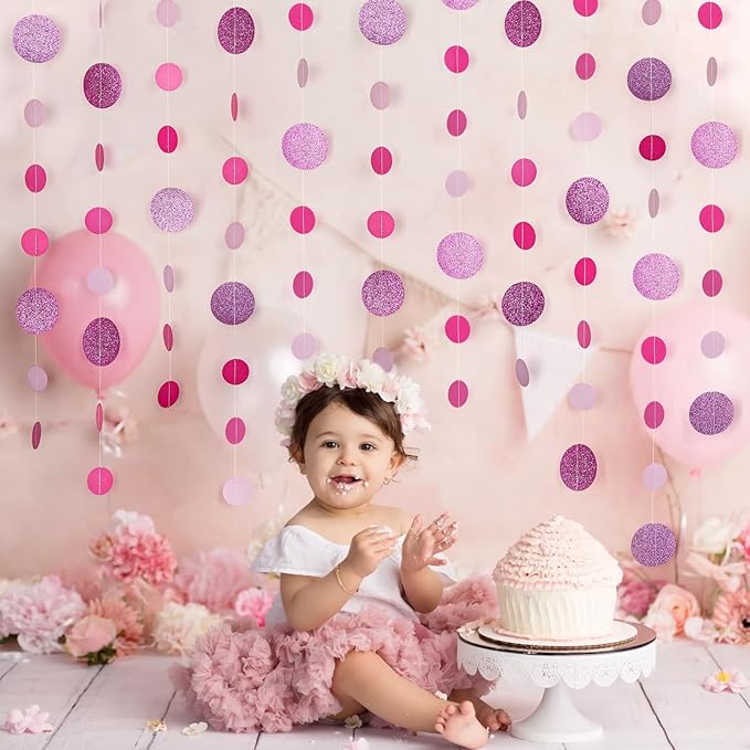 8 Pack Pink Glitter Dot Garland, Hanging Circle Streamers Banner, Backdrop - Image 6