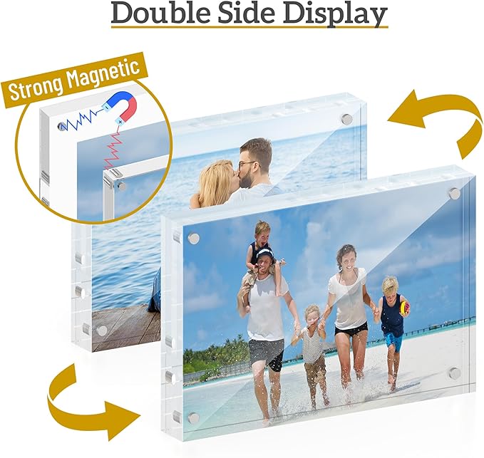 4x6 Acrylic Picture Frame 3 Pack, 20mm Thick Magnetic Double Sided Display 20% - Image 3