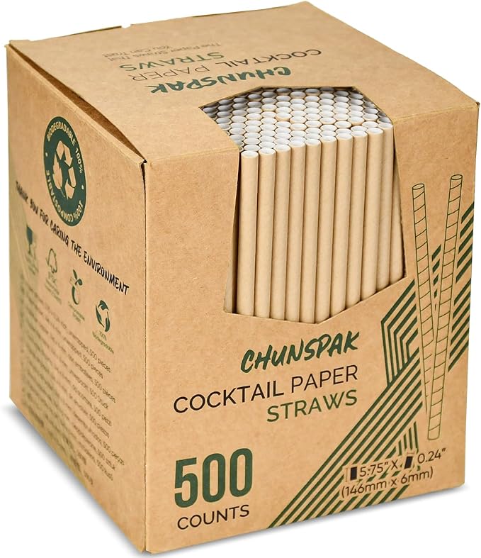 Chunspak 5.75 inch Disposable Brown Kraft Short Paper Cocktail Straws & by chunspak