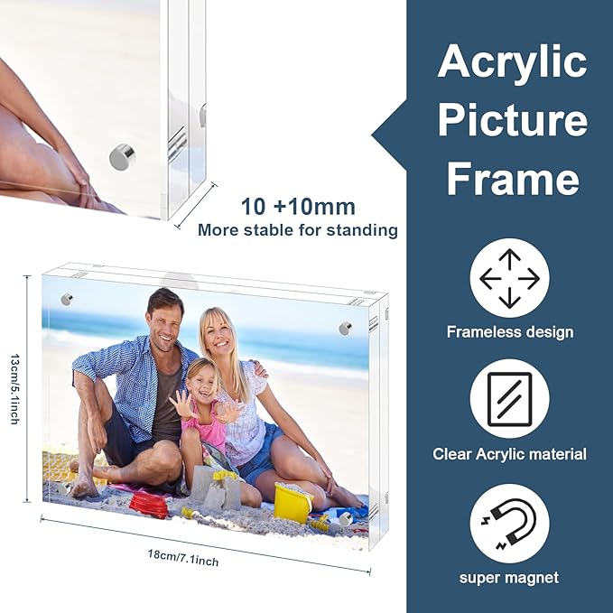 5x7 Acrylic Picture Frames 5 Pack, 10+10MM Premium Acrylic Photo Frame Magnetic - Image 3