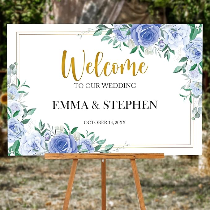 Dusty Blue and Gold Wedding Welcome Sign Template, Printable Landscape Welcome - Image 5