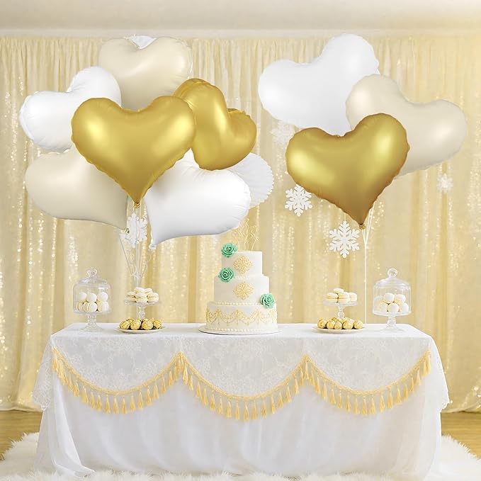 White Gold Heart Balloons, 24Inch Large Cream White Heart foil Balloon - Image 6