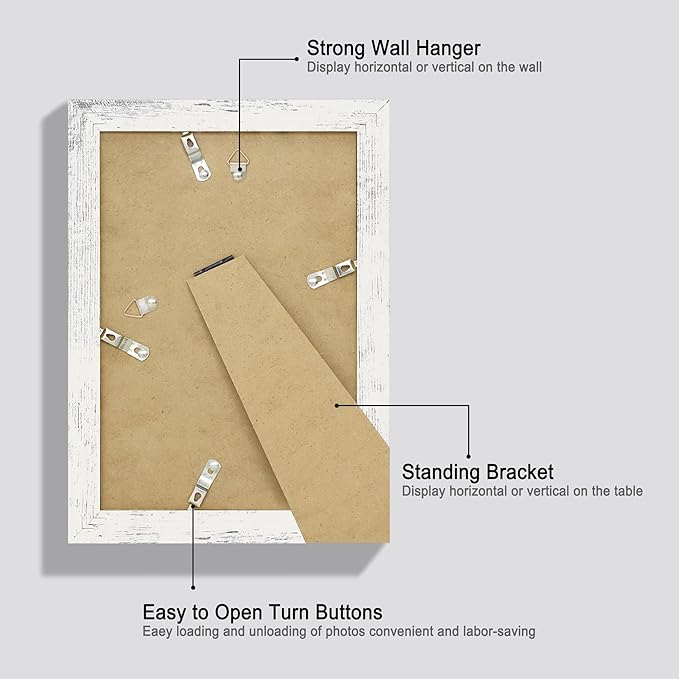 6x9 Picture Frame Set of 4, High Definition Glass Distressed White Frame - Image 4