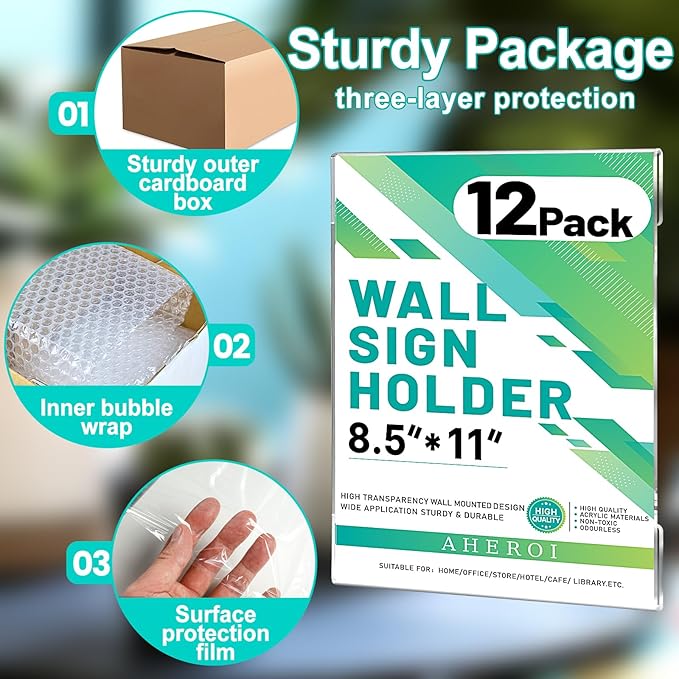 Aheroi Acrylic Sign Holder 8.5 x 11, No Drilling Plastic Wall Mount 8.5 x 11 - Image 5