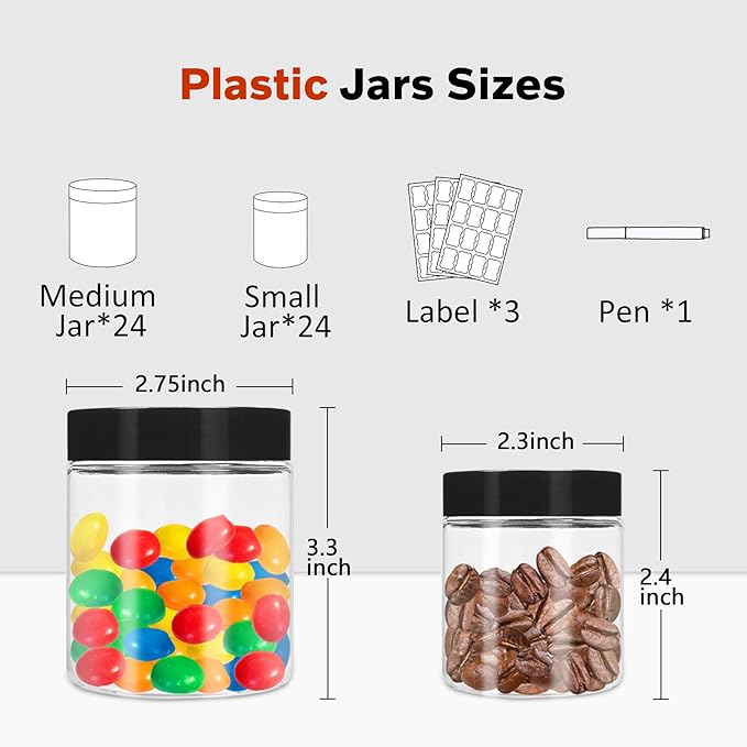 Plastic Jars with Lids 48 Pcs 8 oz & 3.4 oz Clear Plastic Slime Storage Jars - Image 2