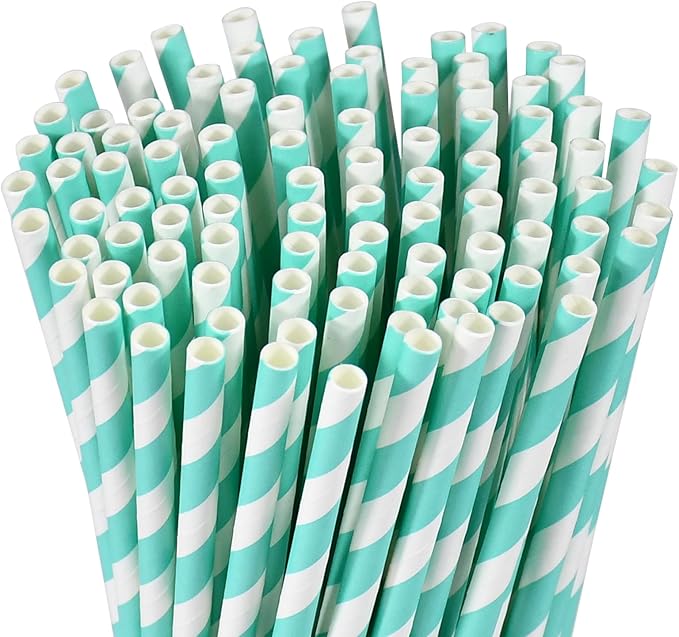 Light Blue 7.75 inch Disposable Paper Straws - Image 4