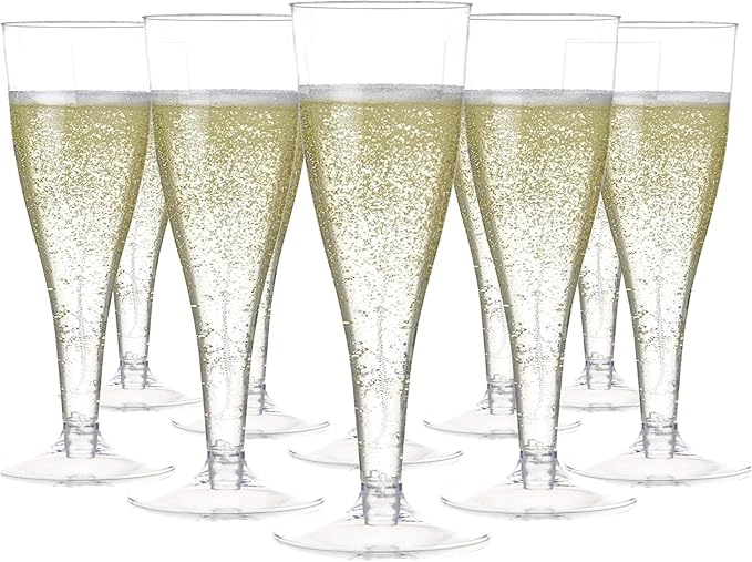 Prestee 100 Pack Clear Plastic Champagne Flutes by Prestee