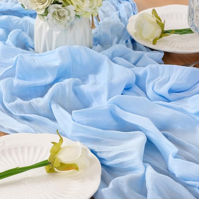 Light Blue Table Runner Cheesecloth Table Runners 4 Pack 10FT Baby Shower - Image 4