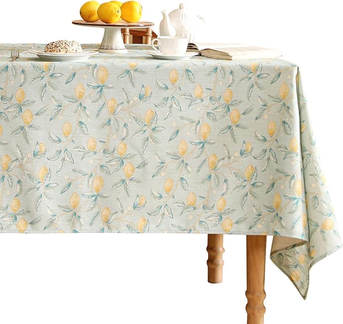 patdrea Designer Linen Green Small Square Tablecloth, Vintage Yellow Flowers by Welcometopatdrea