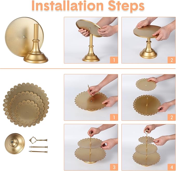 Garvee 7-Piece Gold Metal Cake Stand Set, Dessert Table Display Set - Image 3