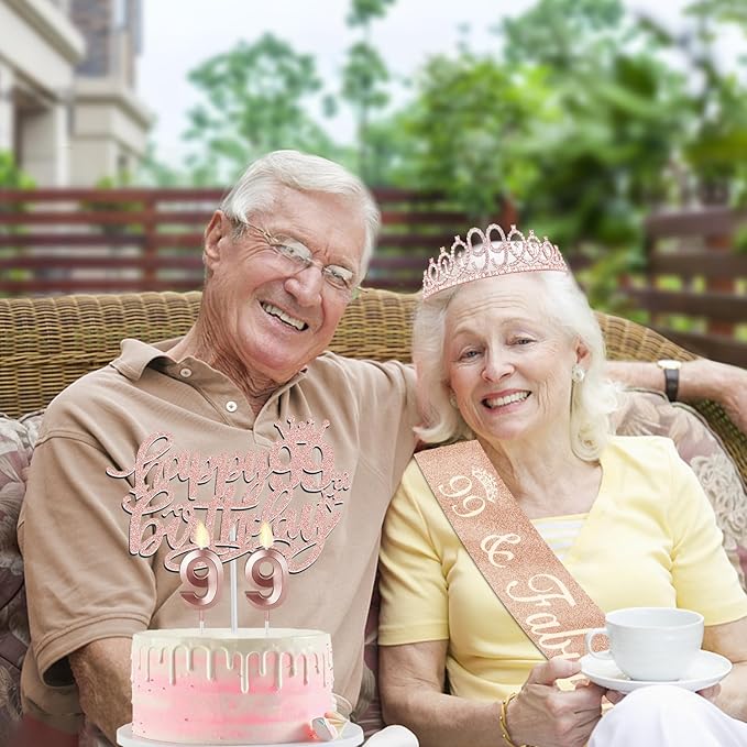 99th Birthday Decorations for Women Including Birthday Sash and Tiara, Candles - Image 2