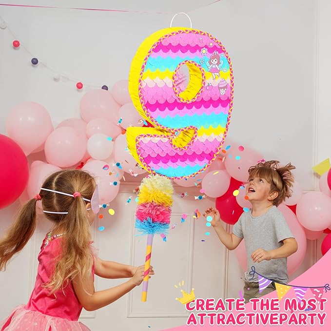 Number 9 Pinata for Birthday Party Decorations, Unicorn Mermaid Theme Pink - Image 6
