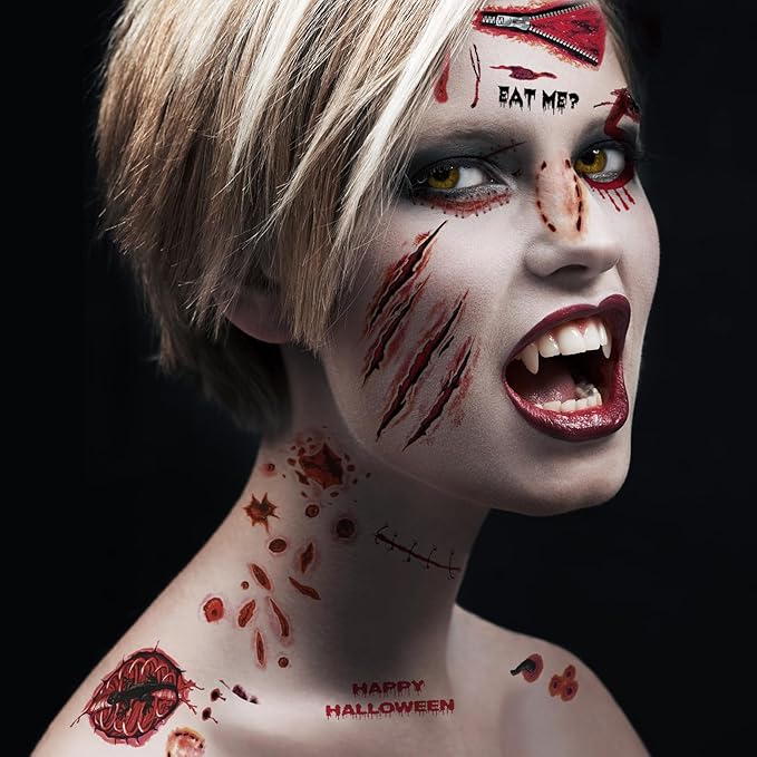 30 Sheets 220+ PCS Halloween Fake Scars Tattoos Temporary, Chucky Zombie Makeup - Image 2