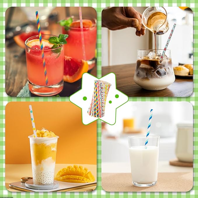 HAKACC 180PCS Paper Straws for Drinking, 9 Different Patterns Party Straws - Image 4