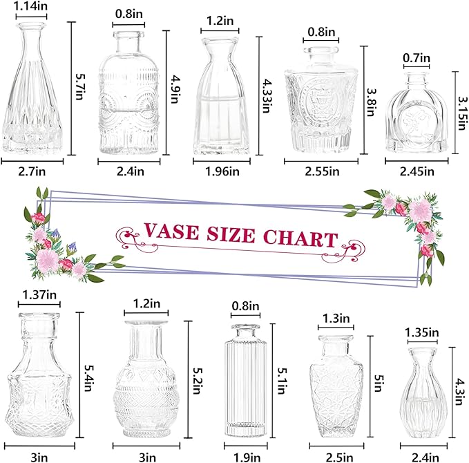 Bud Vases- Set of 10 Small Flower Glass Vases - Image 6