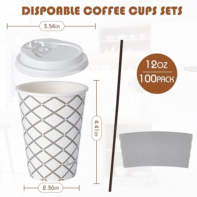 LITOPAK 100 Pack 12 oz Paper Coffee Cups - Image 2