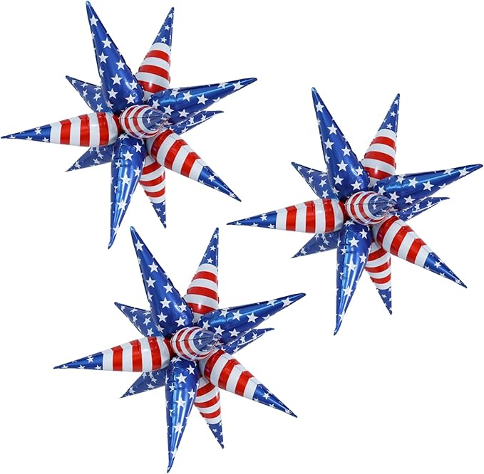 3pcs 26inch 3D July Fourth Explosion Star foil balloon, American Flag theme by Enimapod