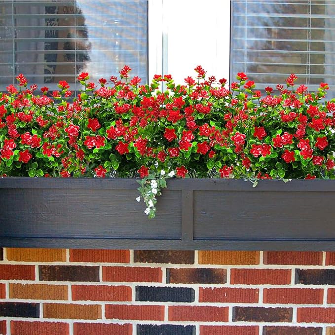 10 Bundles Artificial Fake Flowers, Faux Outdoor Plastic Plants UV Resistant - Image 5