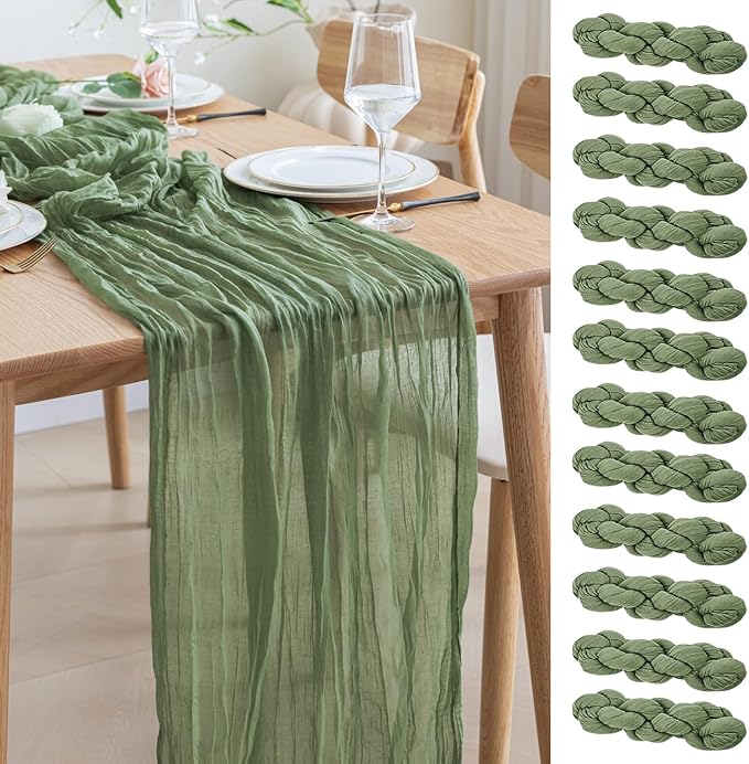 Asee'm 12pcs Cheesecloth Table Runner 120 Inches Sage Green Boho Gauze Cheese by Aseem