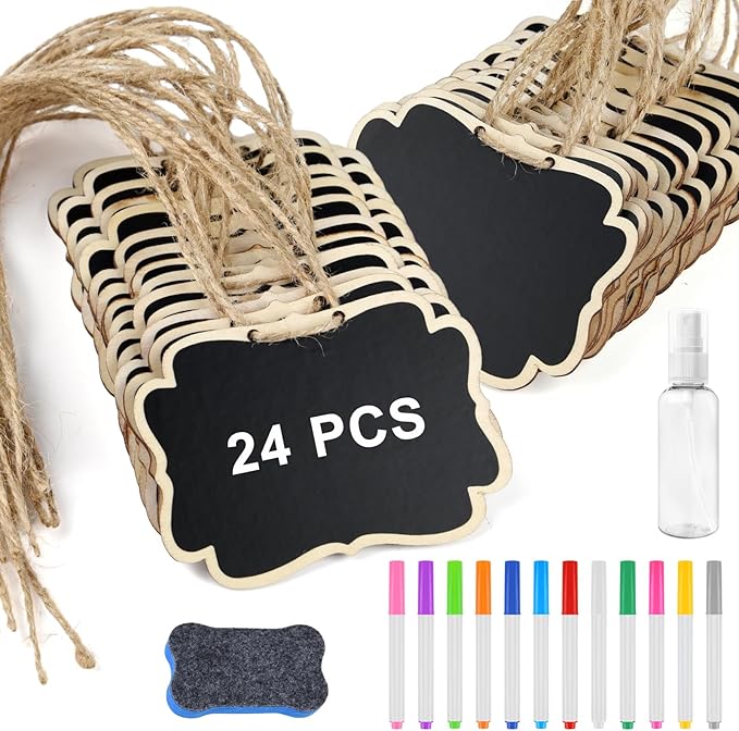 NEBURORA 24 Pcs Mini Erasable Wood Chalkboard Signs by NEBURORA