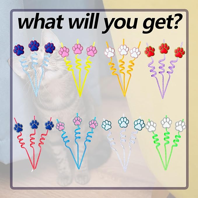 24 Glitter Paw Glitter Straws Birthday Party Decorations - Image 2