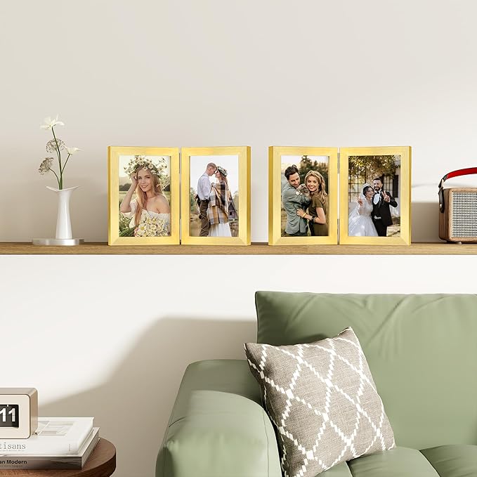 decorUhome Double 5x7 Picture Frame Vertical, Engineered Wood Bifold Photo Frame - Image 6