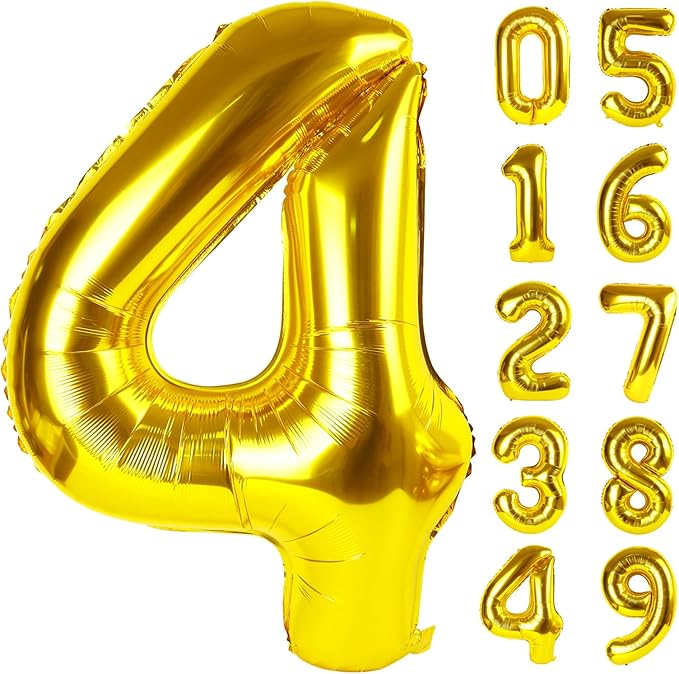 40 Inch Gold 4 Balloon for four Birthday, Glod Mylar Foil 4 Number Balloon by Lnhiya