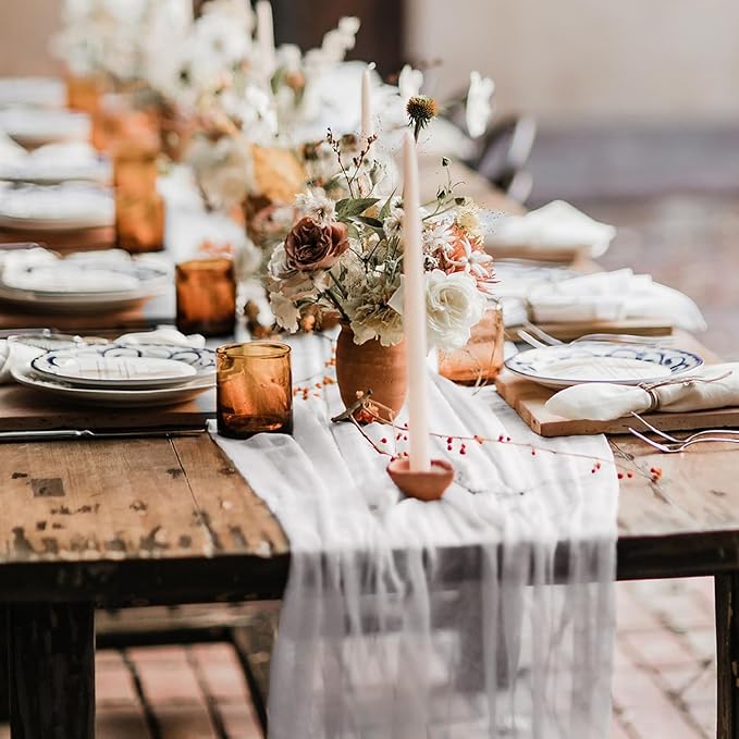 Hahuho Ivory Cheesecloth Table Runner 10ft, Gauze Boho Rustic Table Runners - Image 6