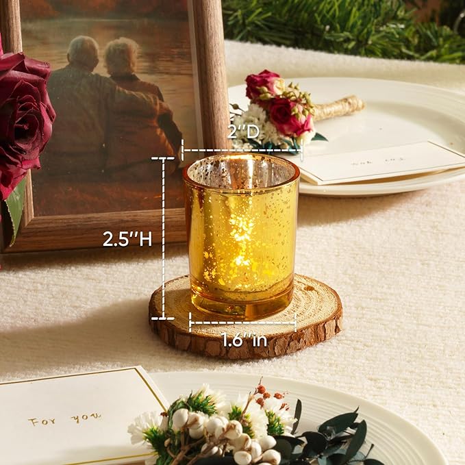 Homemory 24 Pcs Gold Votive Candle Holders, Mercury Glass Candle Holder - Image 3