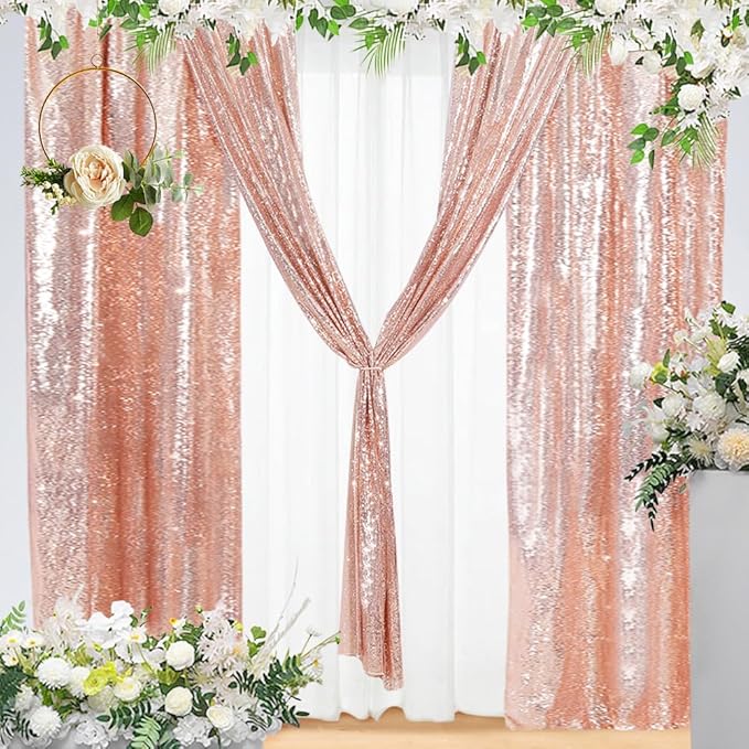 Eternal Beauty Rose Gold Sequin Backdrop Curtains, Shimmer Back Drop by EternalBeauty