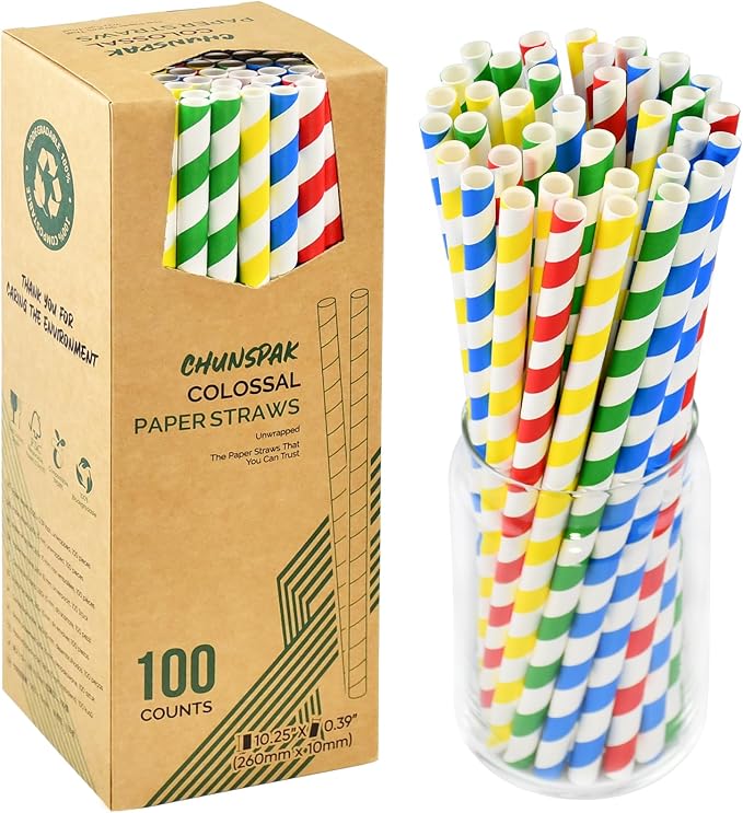 10.25 Inch Extra Long Fat Sturdy Paper Drinking Straws by chunspak
