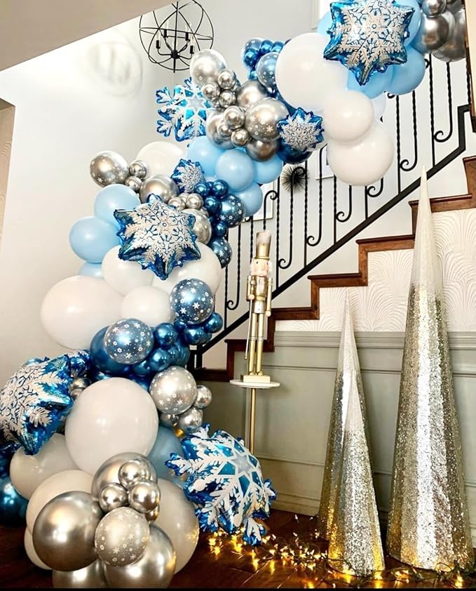 Snowflake Balloon, 12 Inch Ice Snow Blue White Balloons Pearl blue Metallic - Image 6