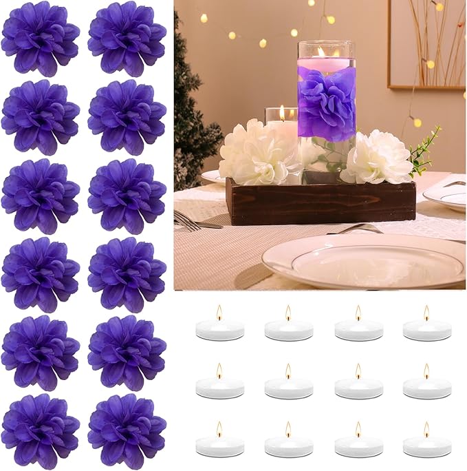 24 Pcs Floating Candles for Centerpieces and Floating Flowers Artificial by WPPNSY