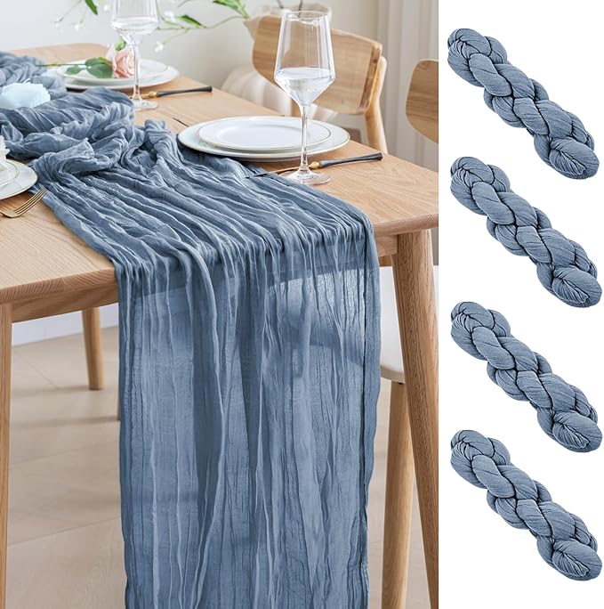 Asee'm 4pcs Cheesecloth Table Runner 120 Inches Long Dusty Blue Boho Gauze by Aseem