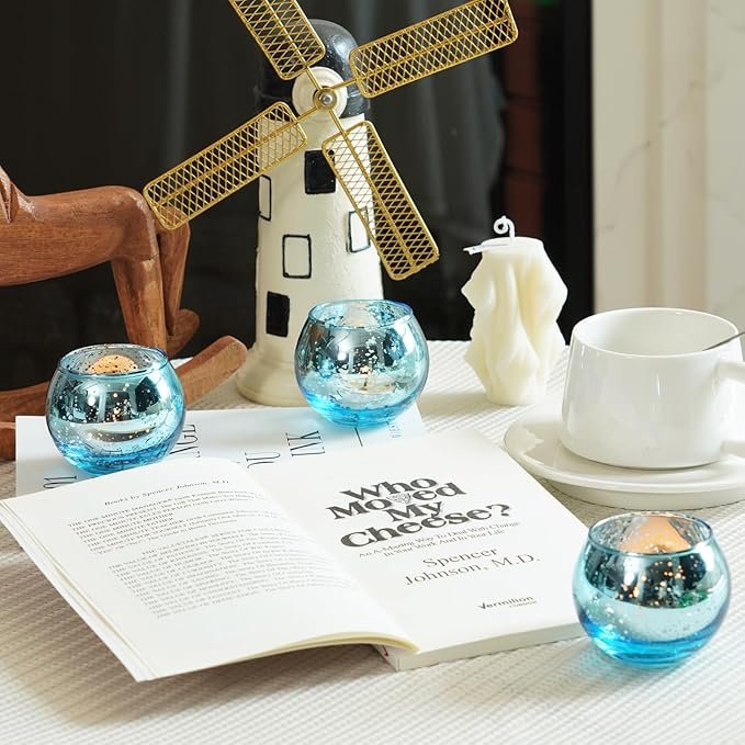 Homemory 36 Pcs Blue Votive Candle Holders, Round Mercury Glass Candle Holder - Image 9