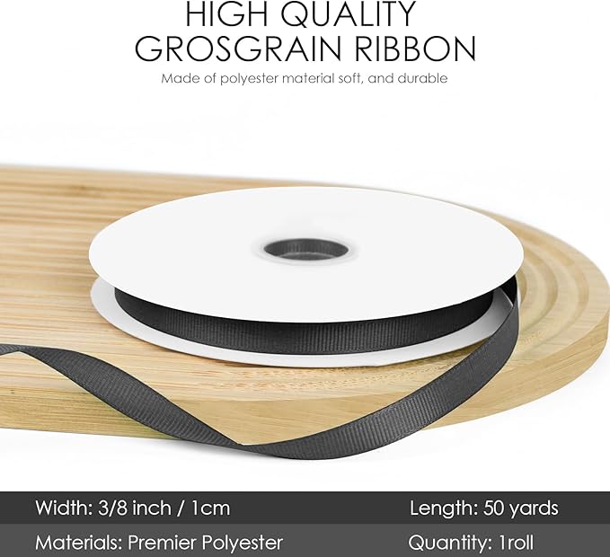 50 Yards 3/8 inch Grosgrain Ribbon, Solid Color Fabric Ribbon Perfect - Image 2