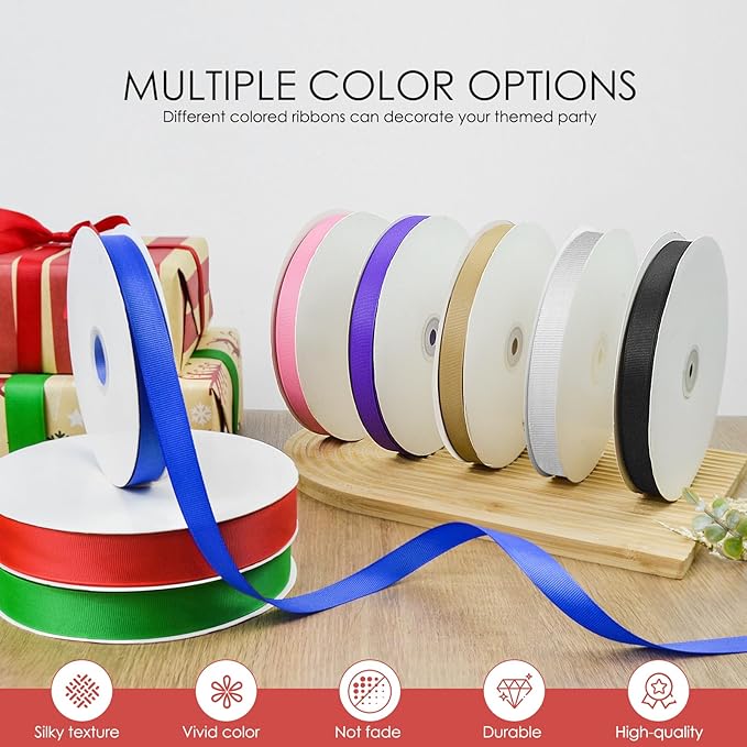 50 Yards 3/8 inch Grosgrain Ribbon, Solid Color Fabric Ribbon Perfect - Image 3