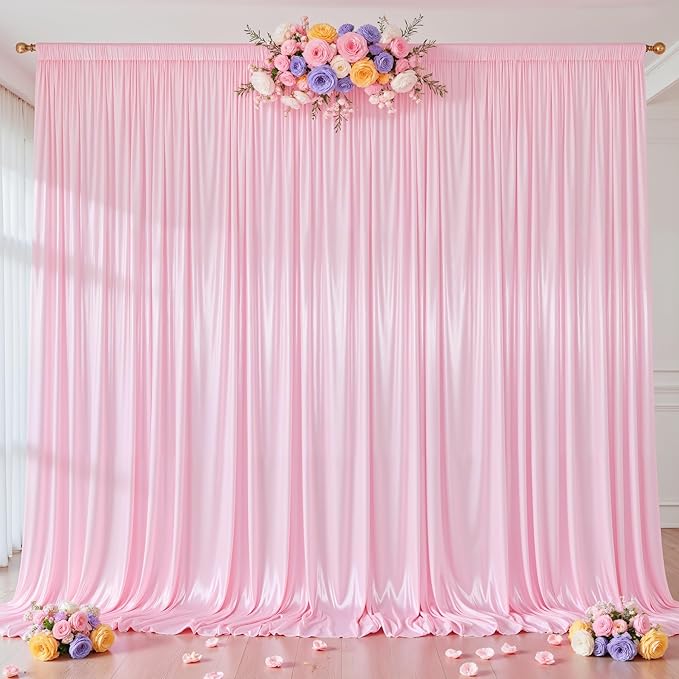 Pink Glitter Backdrop Curtain for Parties Wedding, 10Ft x 10Ft Satin Shimmer by Shillance