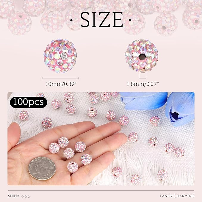100pcs 10mm Rhinestone Beads for Jewelry Making, Sparkle Crystal Clay Christmas - Image 2
