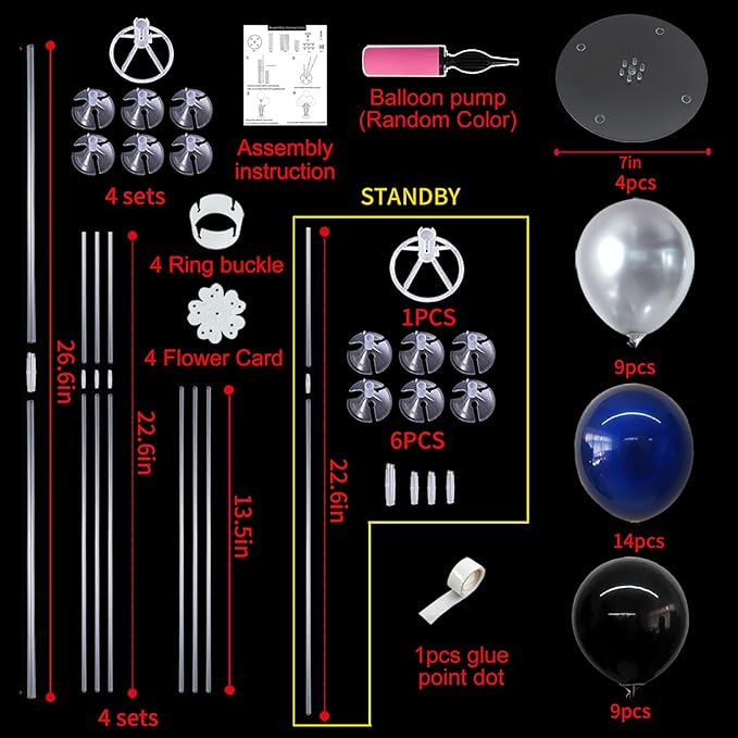 TONIFUL 4 Set Black and Blue Silver Balloon Centerpieces - Image 3