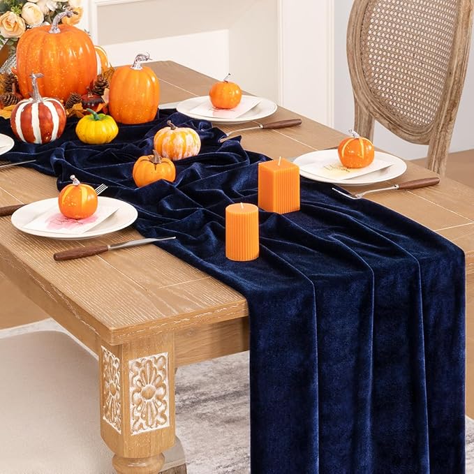 Navy Blue Velvet Table Runner 3 Pack Fall Thanksgiving Navy Table Runners 20 x - Image 5