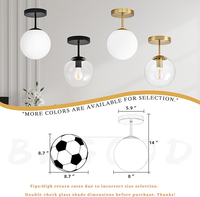 Globe Semi Flush Mount Ceiling Light, Contemporary Mid Century Modern Style - Image 4